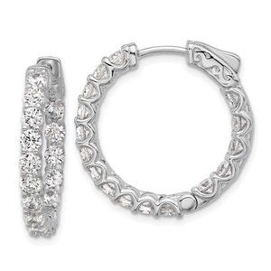 925 Sterling Silver 3mm CZ 32 Stone In and Out Hinged Hoop Earrings